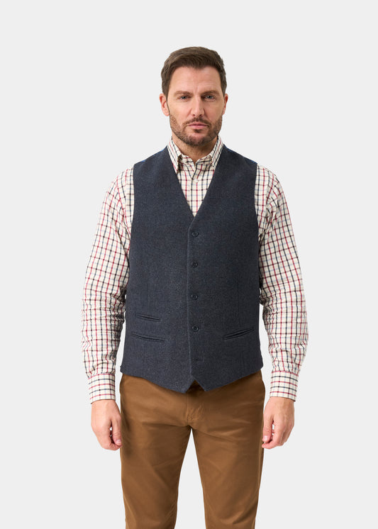 Surrey Herren Tweed Water Repellent Lined Weste in Blue  -  Regulär Passform