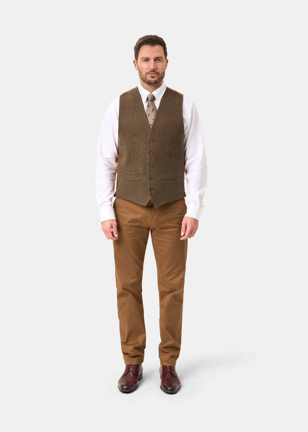 Surrey Herren Tweed Water Repellent Lined Weste in Field Maple -  Regulär Passform