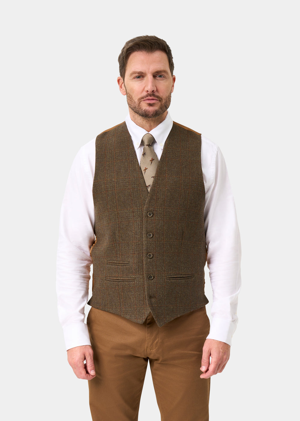 Surrey Herren Tweed Water Repellent Lined Weste in Field Maple -  Regulär Passform