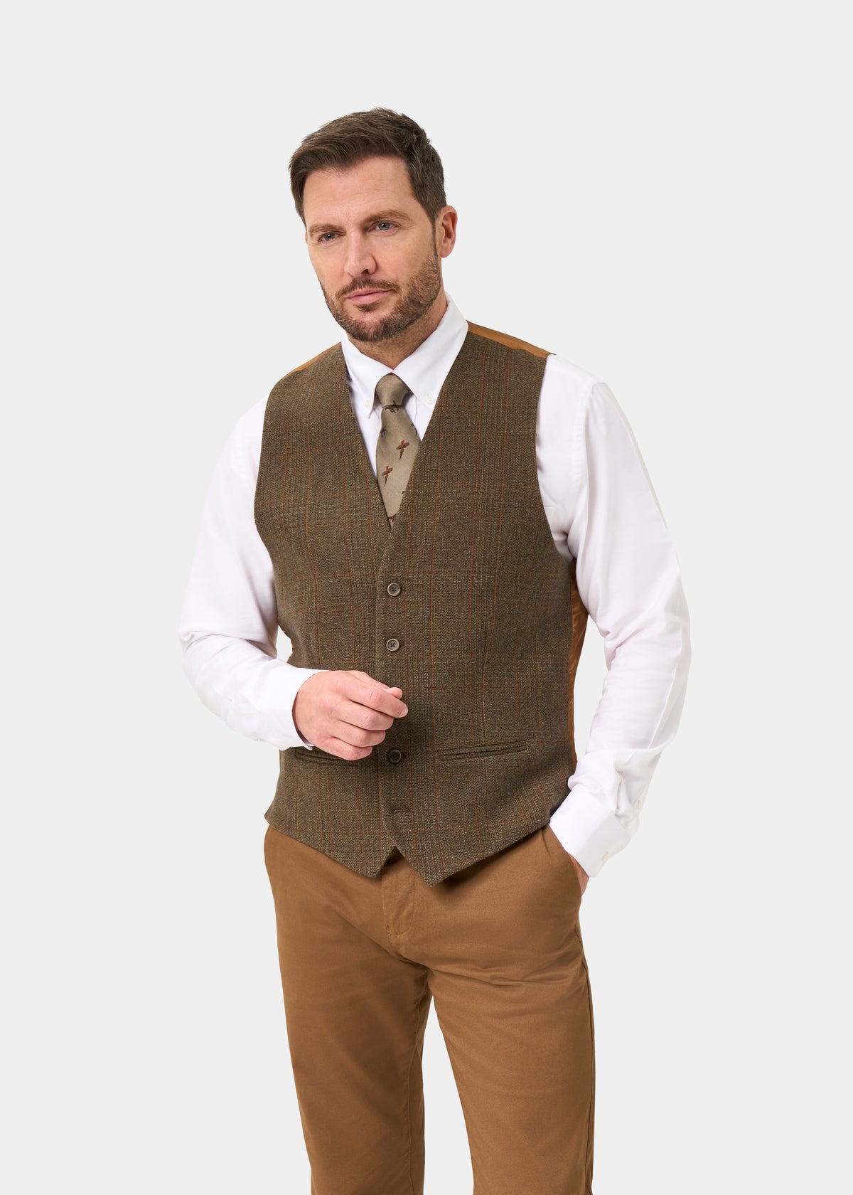 Surrey Herren Tweed Water Repellent Lined Weste in Field Maple -  Regulär Passform