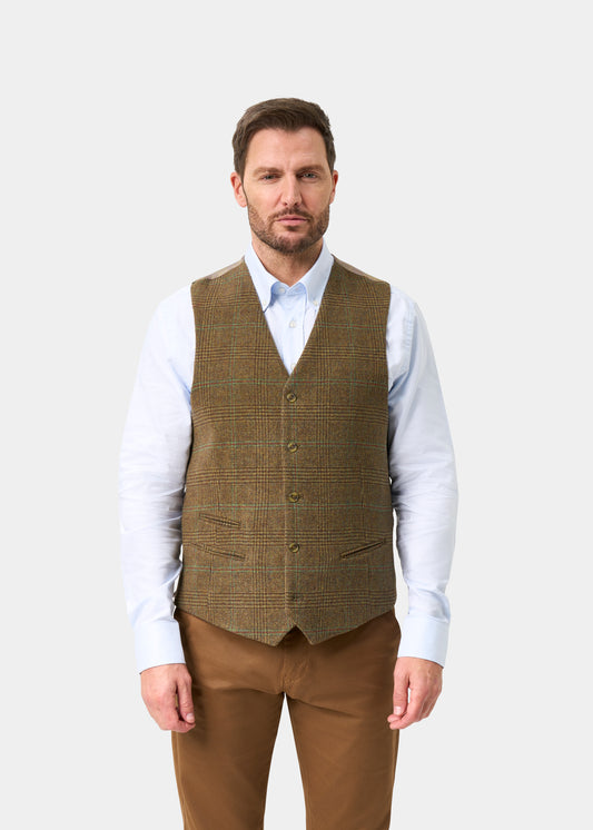 Surrey Herren Tweed Water Repellent Lined Weste in Marsh  -  Regulär Passform
