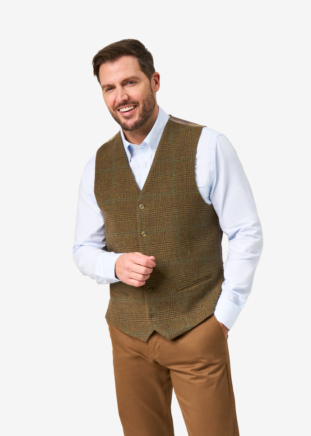 Surrey Herren Tweed Water Repellent Lined Weste in Marsh  -  Regulär Passform