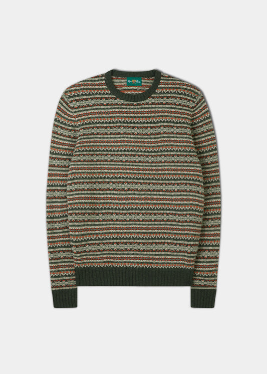 Towthorpe Herren-Pullover aus Lammwolle mit Fairisle-Algenmuster – normale Passform
