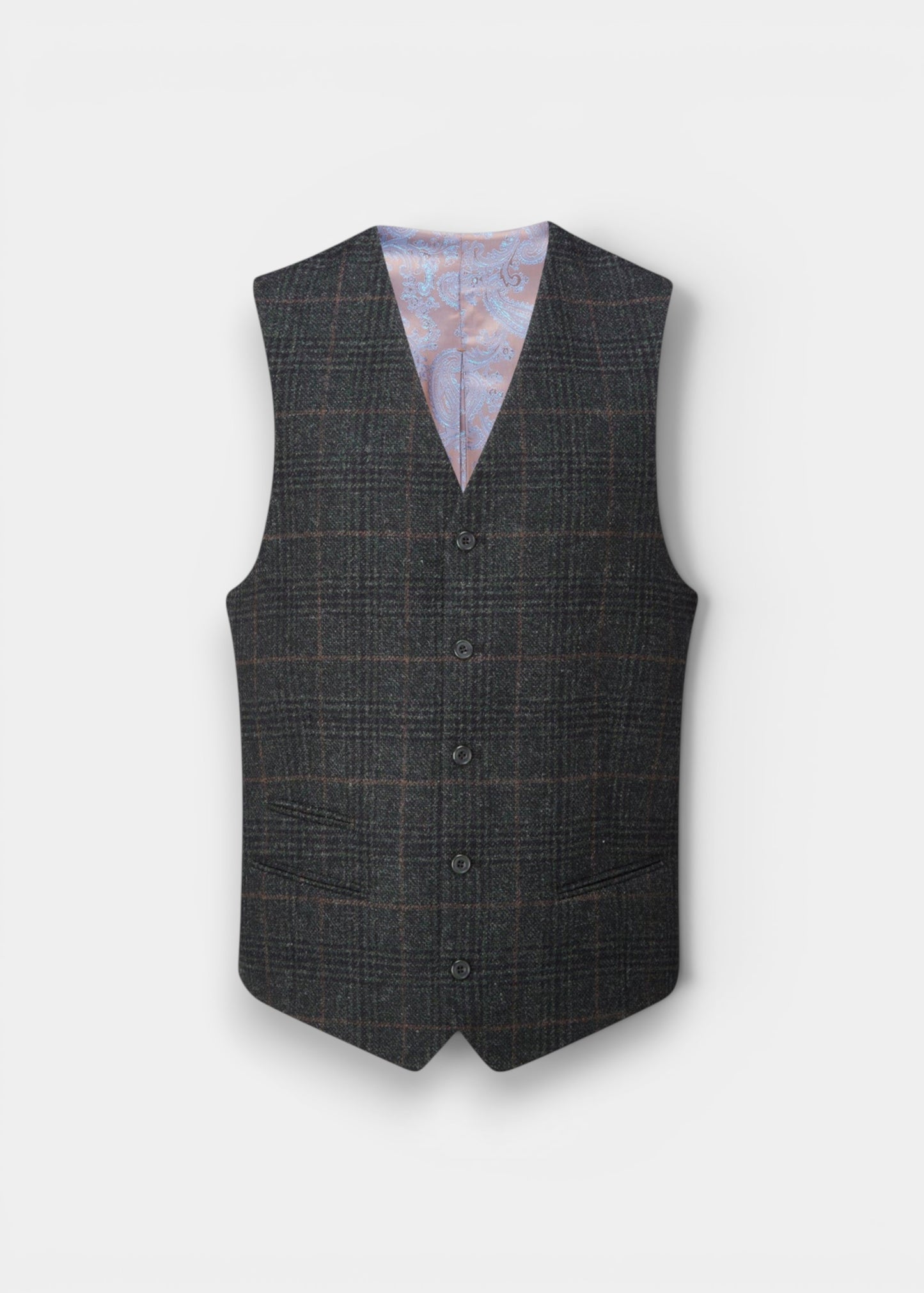 Surrey Men's Tweed Water Repellent Lined Waistcoat in Green Check  -  Regular Fit