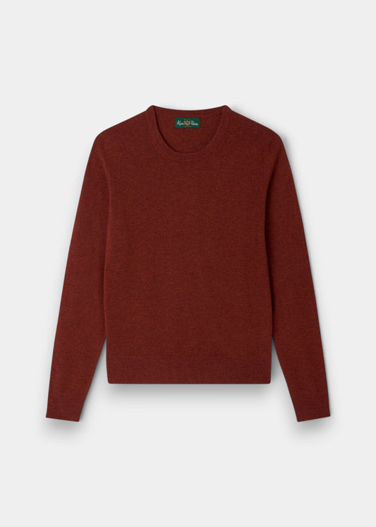 Alan Paine Ivy ladies crew neck jumper in autumn red wool and cashmere blend with ribbed hem and cuffs