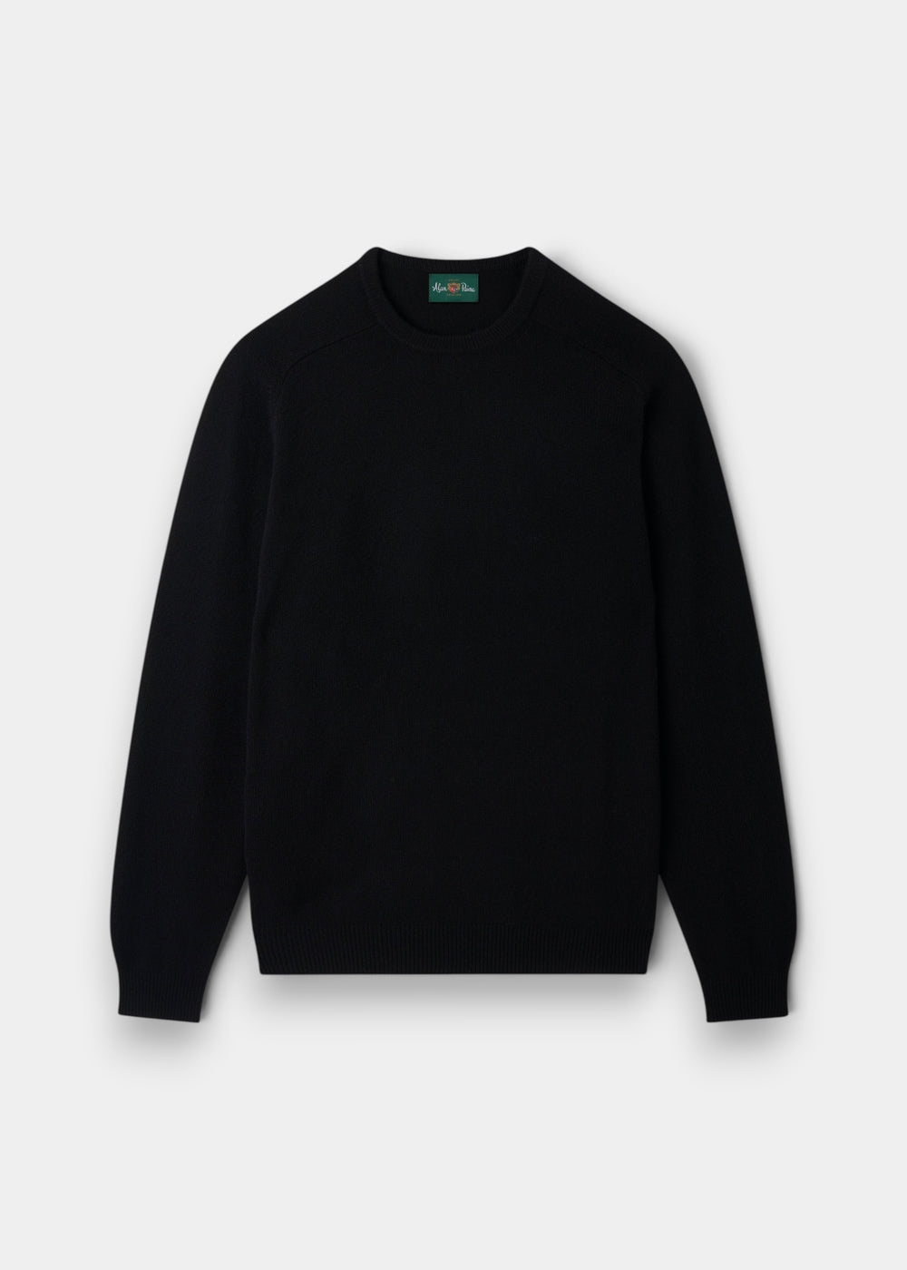 Lenzie Lambswool Crew Neck Jumper in black, regular fit, laid flat with long sleeves on a plain white background.