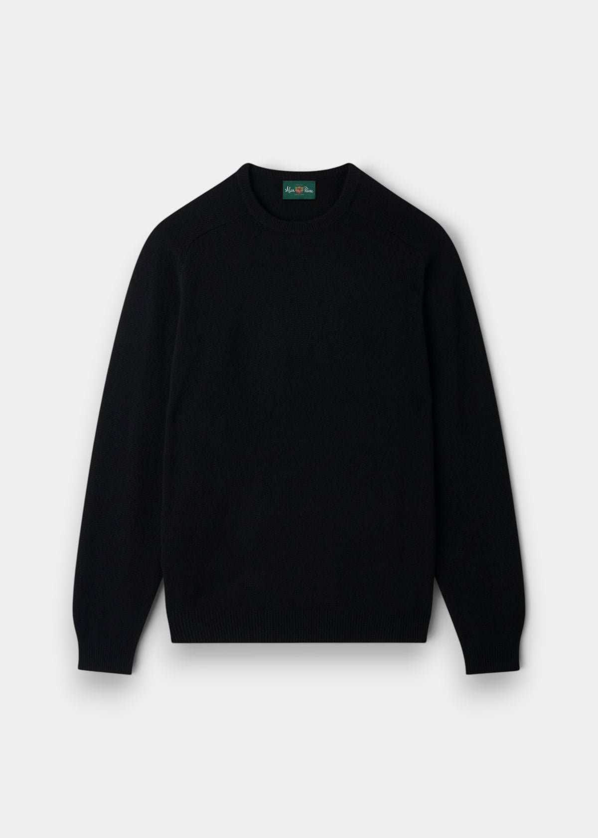 Lenzie Lambswool Crew Neck Jumper in black, regular fit, laid flat with long sleeves on a plain white background.