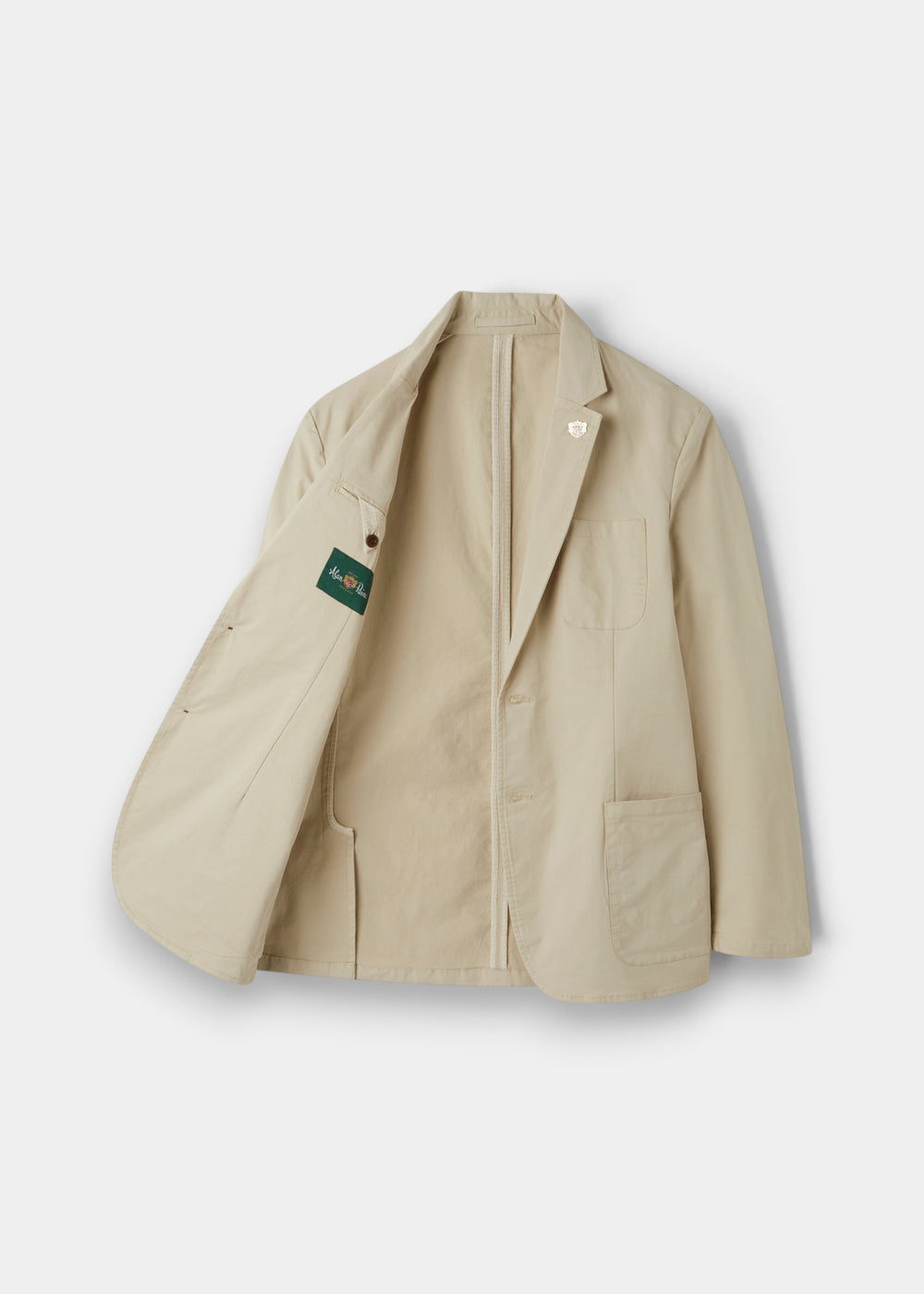 Alan Paine Bridgeford men's beige summer blazer in breathable cotton with patch pockets and a classic lapel design.