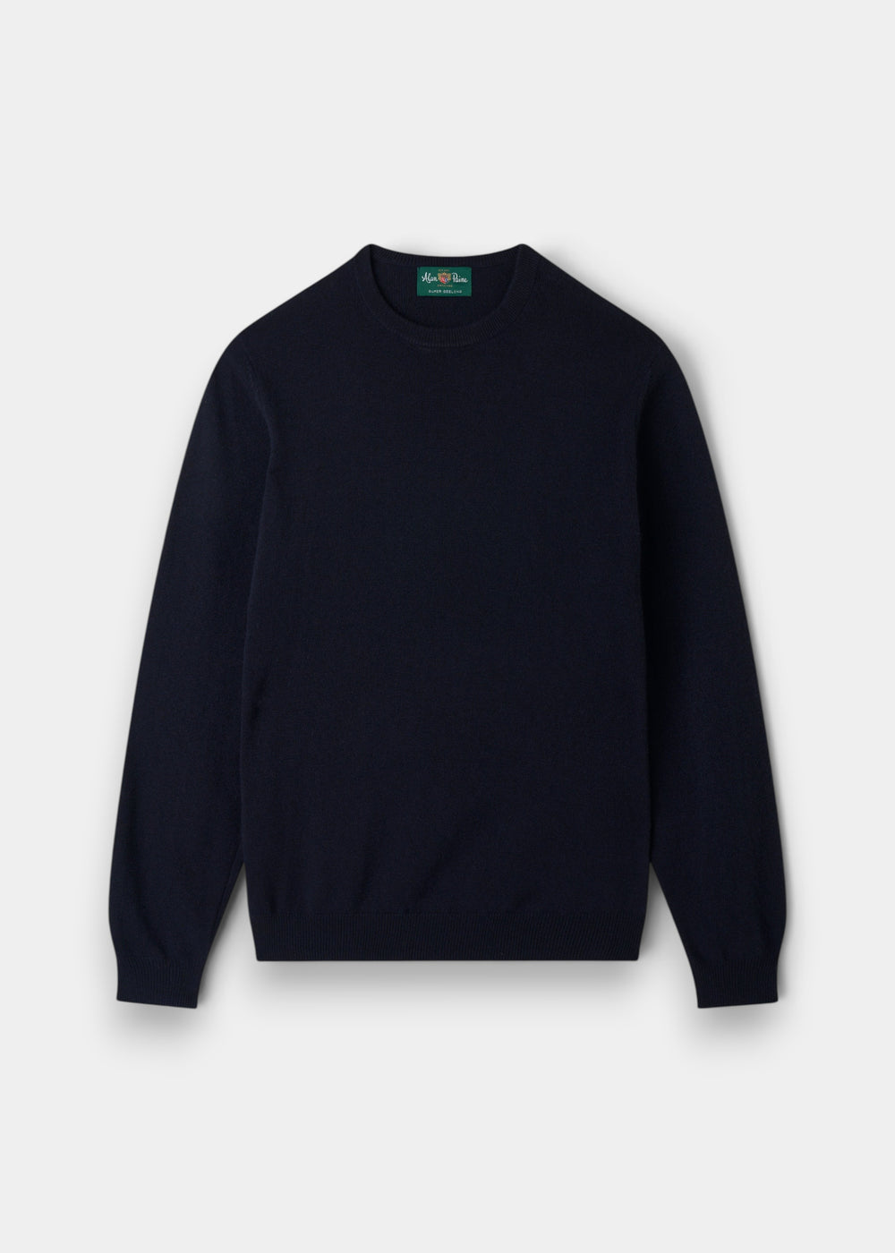 Brisbane Geelong Wool Crew Neck Jumper in Dark Navy, regular fit, shown on a light grey background.