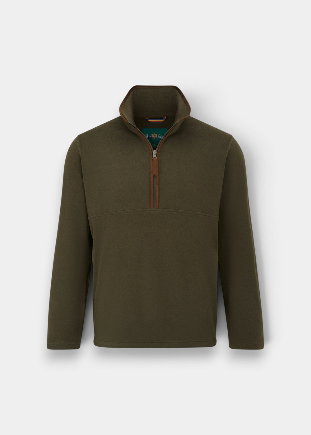 Alan Paine Cleardale ladies olive microfleece half zip jacket with faux suede trim and zipped pockets.