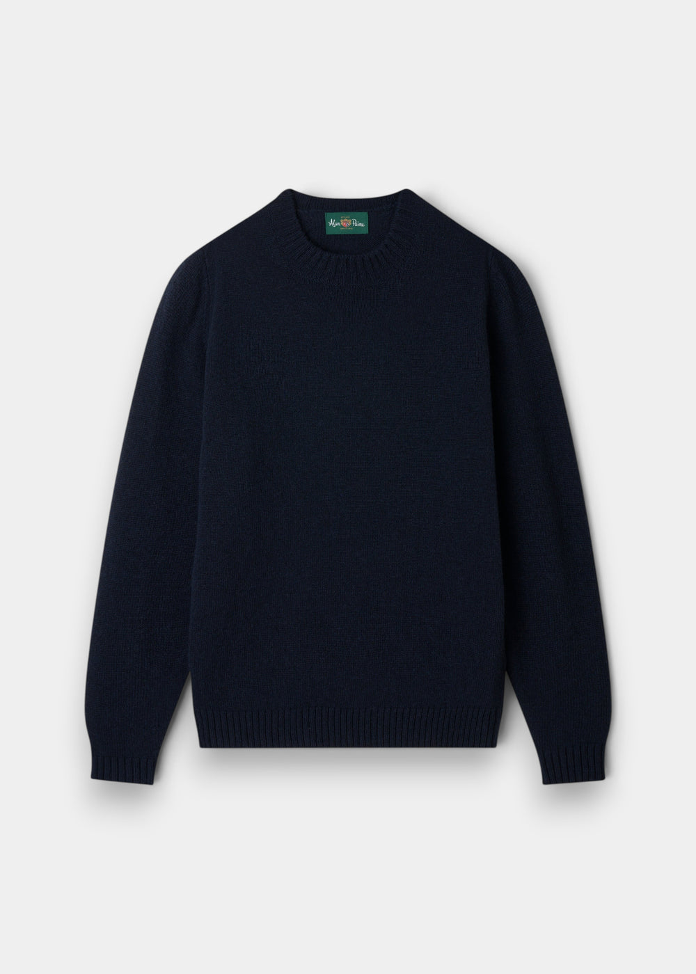 Kinnadie Supersoft Shetland Wool Crew Neck Jumper in Concord, regular fit, is laid flat on a white background.
