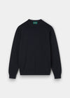 Alan Paine dark navy long sleeve crew neck shirt in 100% high twist cotton with a refined knit texture.