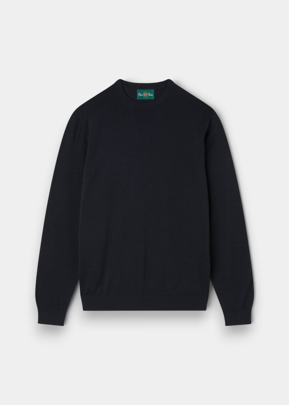 Alan Paine dark navy long sleeve crew neck shirt in 100% high twist cotton with a refined knit texture.