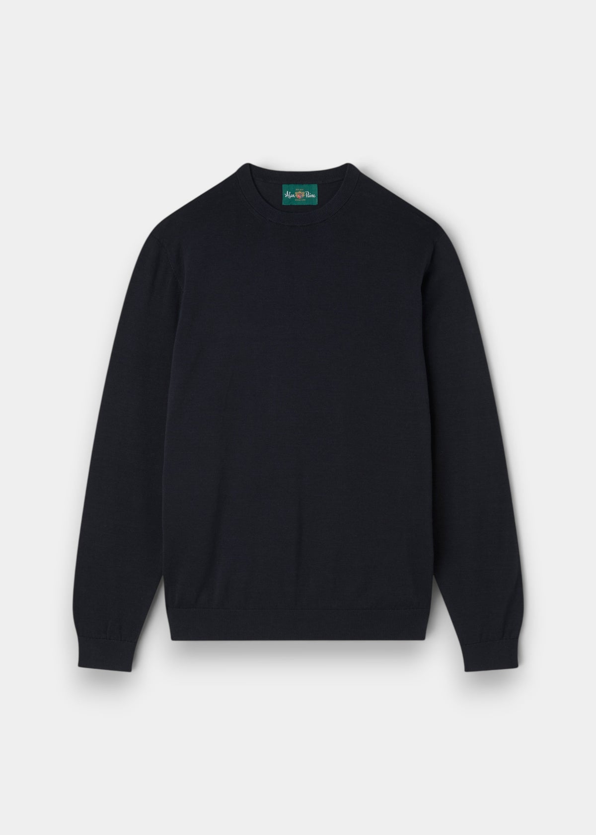 Alan Paine dark navy long sleeve crew neck shirt in 100% high twist cotton with a refined knit texture.