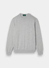 Alan Paine Leysmill dove grey crew neck jumper in a soft Pima cotton and cashmere blend with ribbed cuffs and hem.
