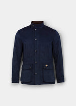 Felwell Men’s Quilted Jacket in Dark Navy, regular fit, with fleece lining, button closure, and four pockets shown.