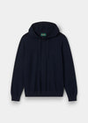 Gaisby Cotton Merino Hoodie in Dark Navy, regular fit with drawstrings and long sleeves, shown on white background.