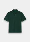 Alan Paine men's luxury green polo shirt in a soft pima cotton, silk, and cashmere blend with a classic ribbed hem.