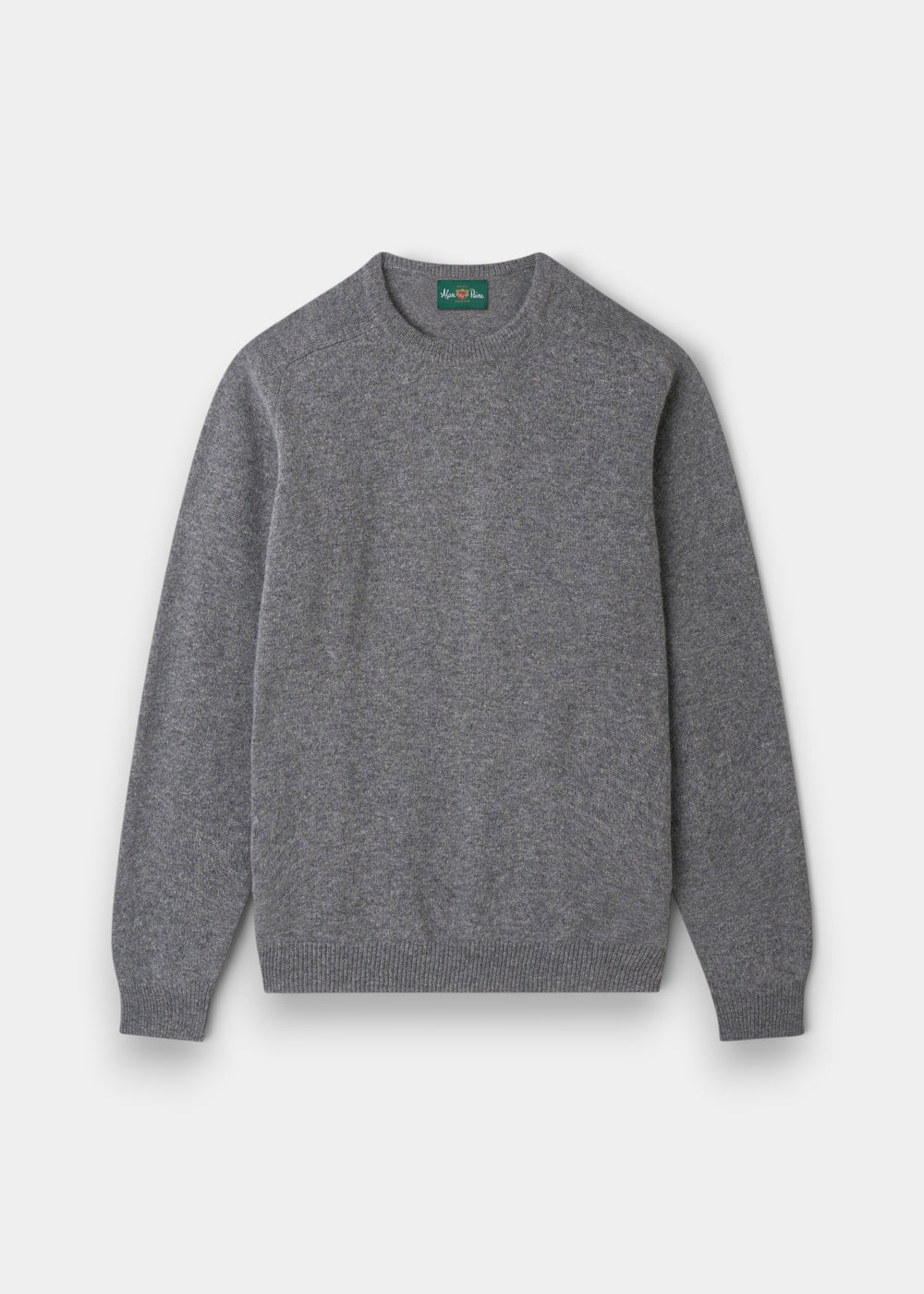 Lenzie Lambswool Crew Neck Jumper in Grey Mix, regular fit, long sleeves, ribbed cuffs/waistband on white background.