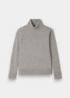 Alexa Wool & Cashmere Roll Neck Jumper in Husky with ribbed cuffs, collar & hem, shown flat on white background.