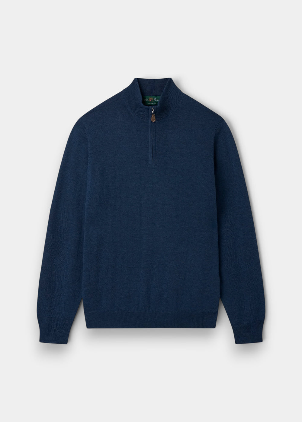 Alan Paine Barton indigo merino wool quarter zip jumper with ribbed cuffs and hem in a regular fit