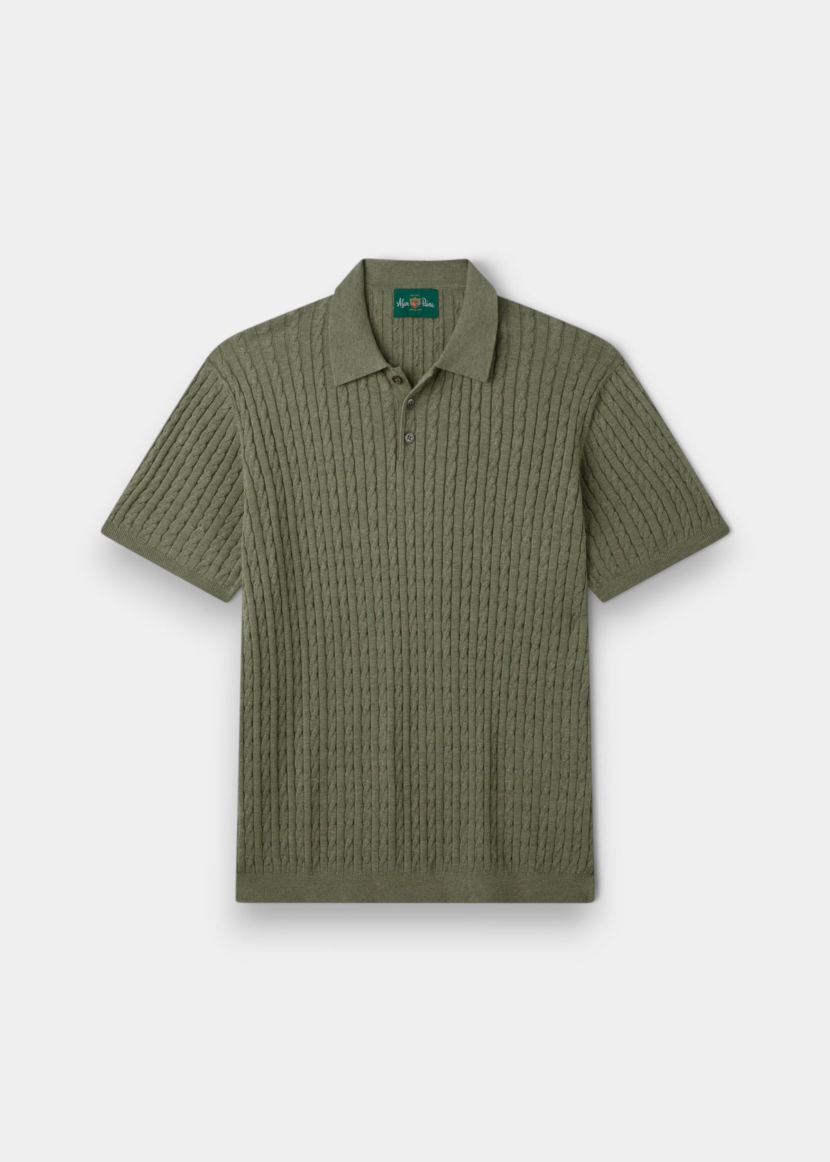 Alan Paine Portmellon men's landscape green polo shirt in 100% high twist cotton with baby cable knit detailing.