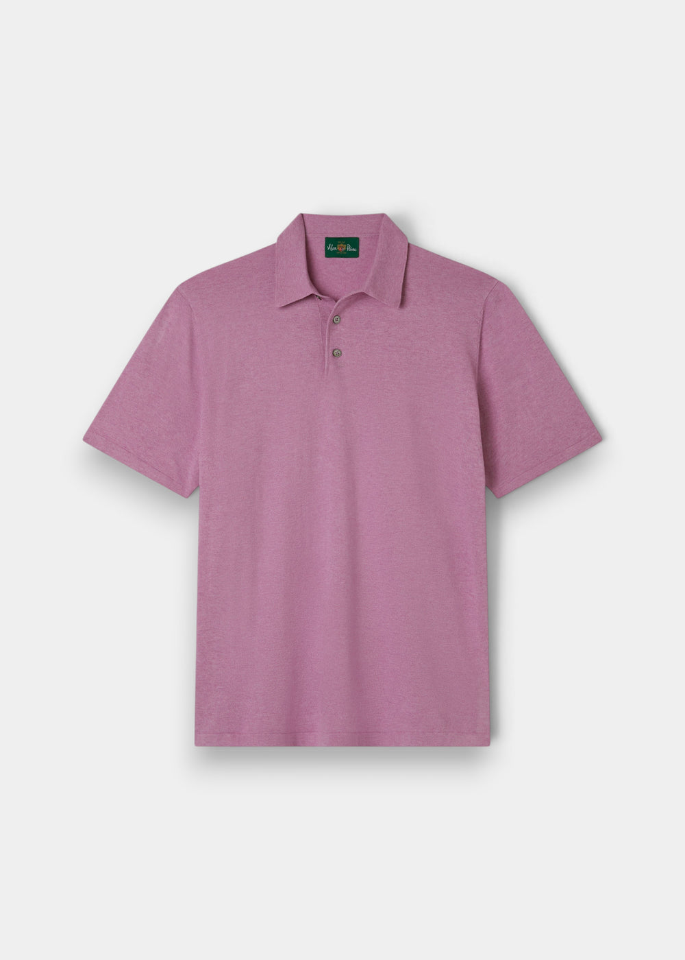 Alan Paine men's luxury lavender polo shirt in a soft pima cotton, silk, and cashmere blend with a ribbed hem.