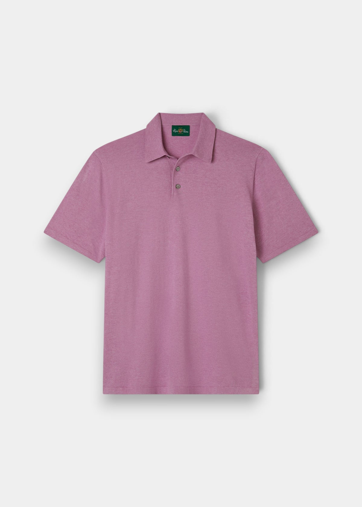 Alan Paine men's luxury lavender polo shirt in a soft pima cotton, silk, and cashmere blend with a ribbed hem.