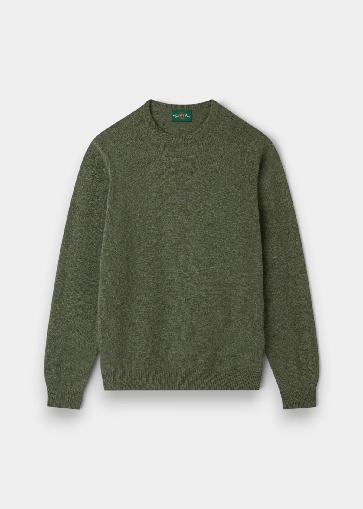 Lenzie Lambswool Crew Neck Jumper in olive green, regular fit, shown on a white background.