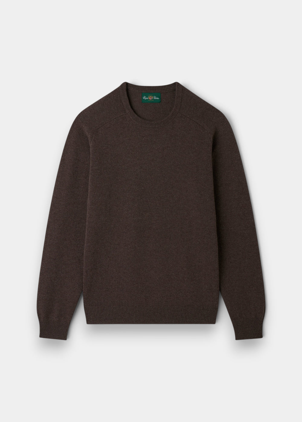 Lenzie Lambswool Crew Neck Jumper in Mocha, regular fit with long sleeves, shown flat on a white background.
