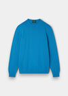 Alan Paine Leysmill crew neck jumper in Blue Lagoon made from a soft Pima cotton and cashmere blend.