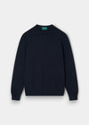 Alan Paine Leysmill dark navy crew neck jumper made from a soft Pima cotton and cashmere blend with ribbed trim.