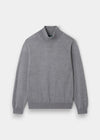 Linton Merino Wool Roll Neck Jumper in Light Grey Mix - Regular Fit laid flat on a white background.