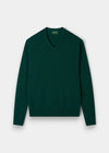Alan Paine Hampshire V-neck jumper in mallard green lambswool with a classic fit and ribbed cuffs and hem.