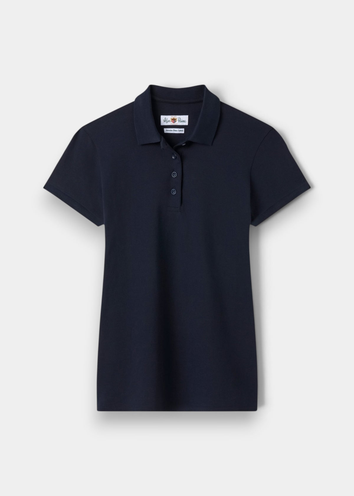 Alan Paine ladies navy blue pique polo shirt in soft Peruvian Pima cotton with a three-button placket