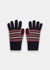 Alan Paine Imogen ladies navy knitted wool gloves featuring a decorative Fair Isle pattern in burgundy and cream.