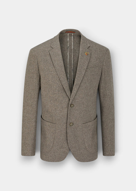 Alan Paine Richmond men's oat knitted wool-blend blazer with two-button front and patch pockets