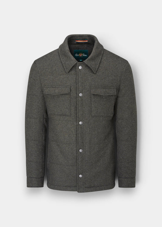 Alan Paine Richmond men's olive green quilted wool-blend shacket with stud fastenings and chest pockets