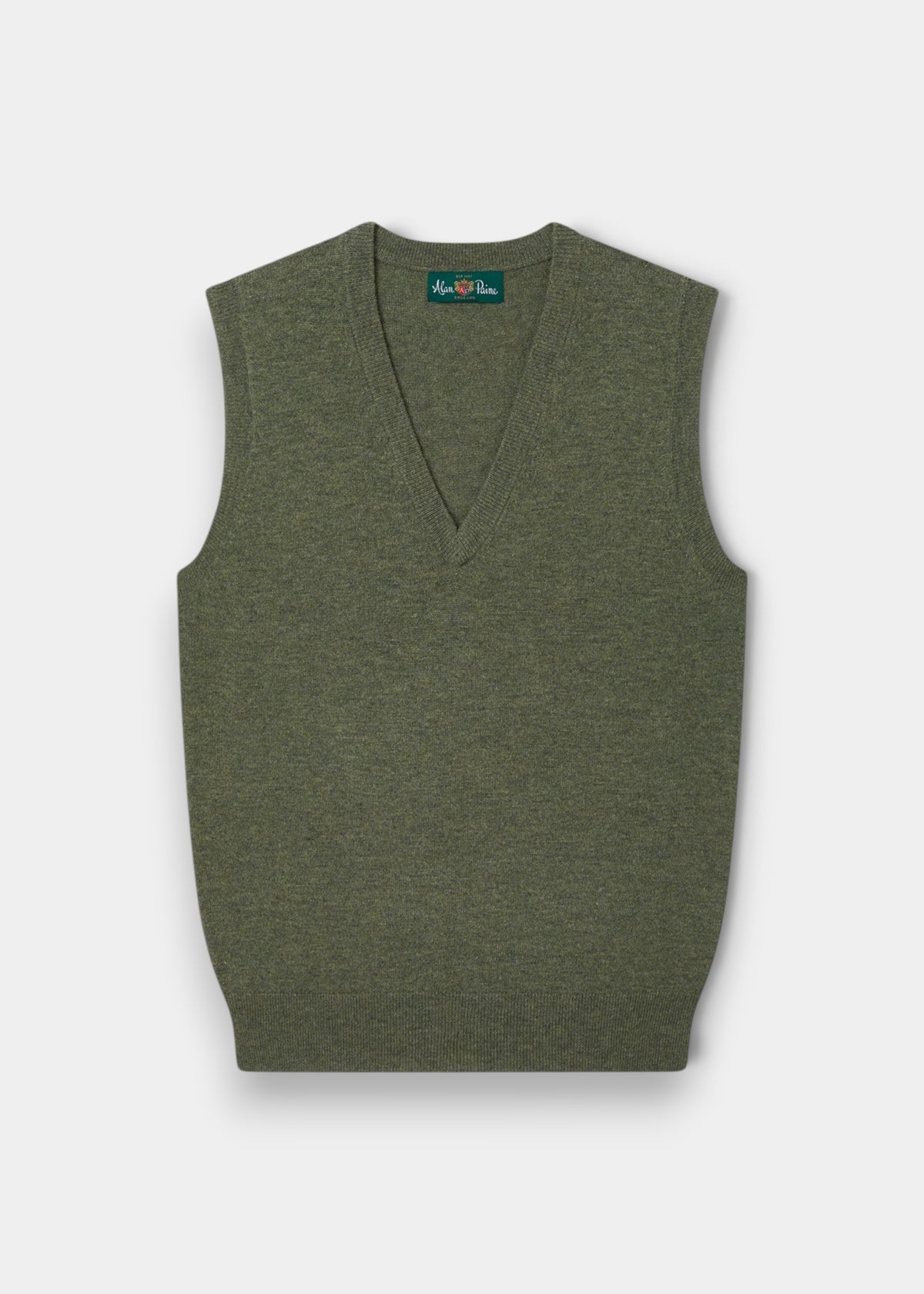 Erin Wool & Cashmere V-Neck Slipover in Landscape, regular fit, shown flat on a light gray background.