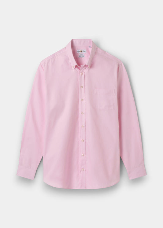 Alan Paine men's regular fit button-down shirt in soft pink cotton with a chest pocket, made in Portugal.