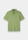 Alan Paine men's luxury pistachio polo shirt in a soft pima cotton, silk, and cashmere blend with a ribbed hem.