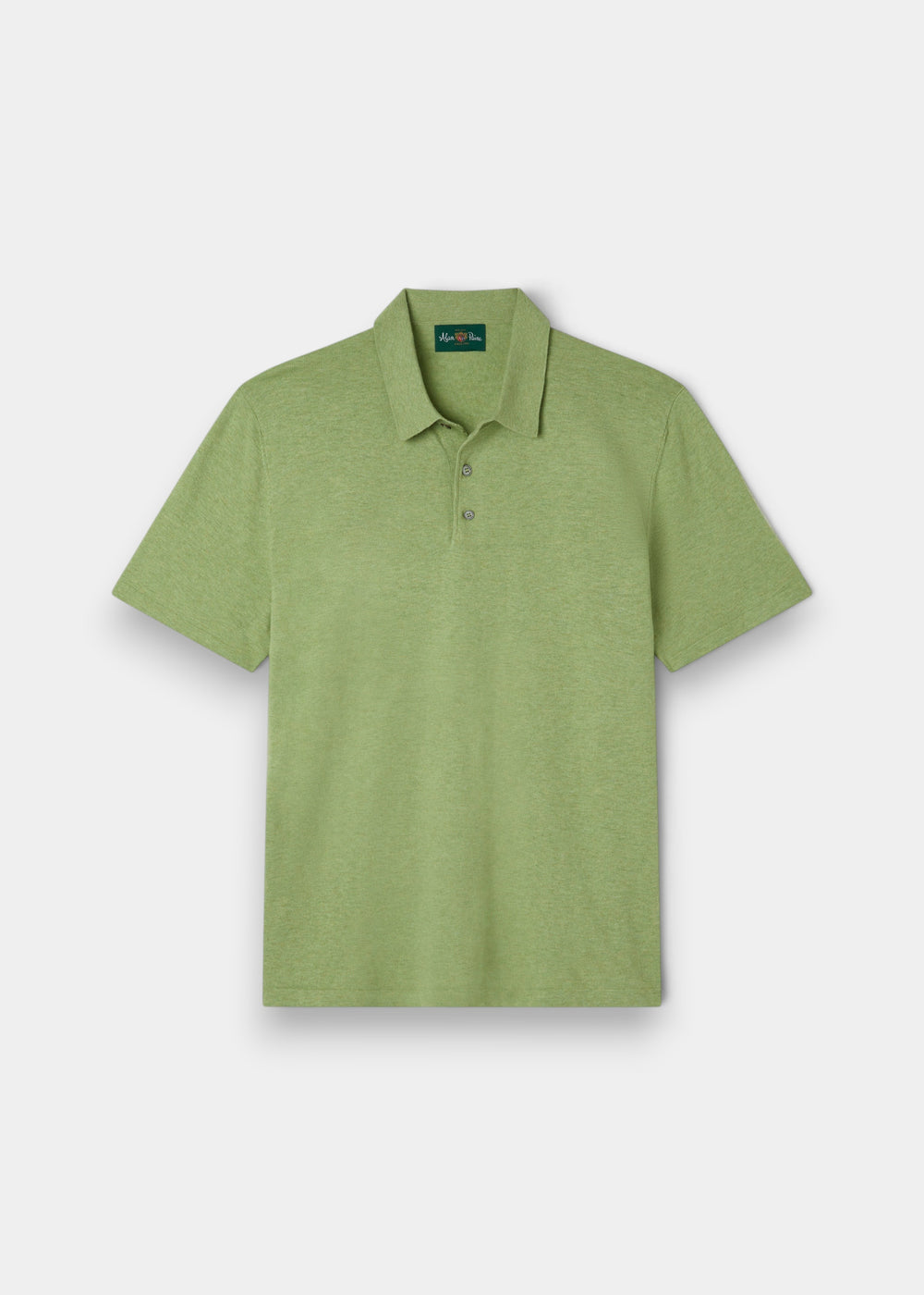 Alan Paine men's luxury pistachio polo shirt in a soft pima cotton, silk, and cashmere blend with a ribbed hem.
