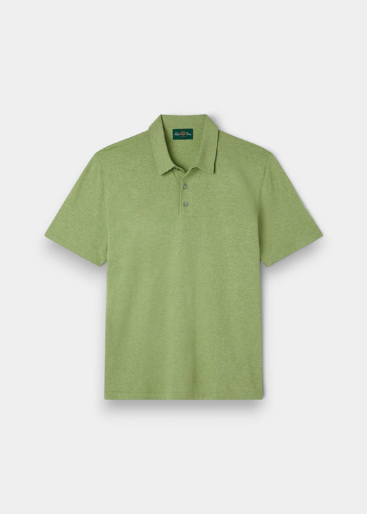 Alan Paine men's luxury pistachio polo shirt in a soft pima cotton, silk, and cashmere blend with a ribbed hem.