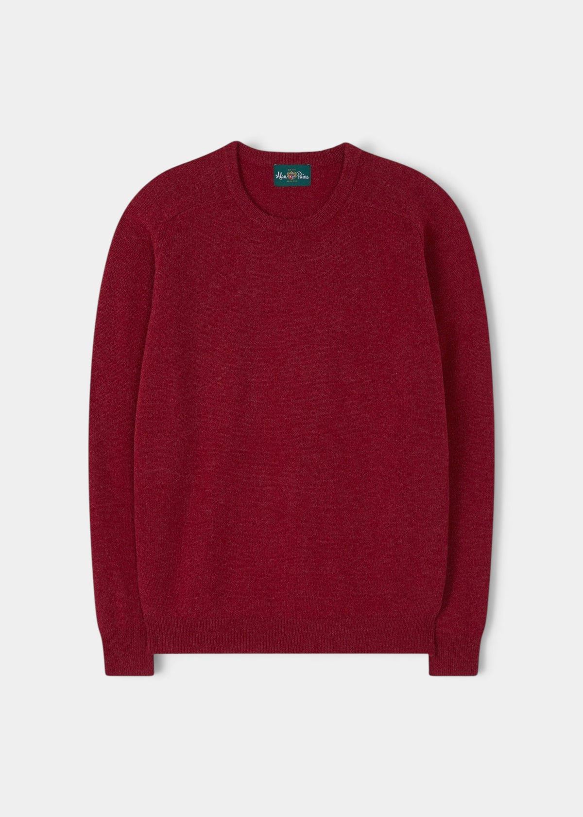 The Lenzie Lambswool Crew Neck Jumper in Poppy is laid flat on a white background.
