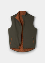 Alan Paine Swifthall reversible city gilet in olive and cider with quilted lining and contrast piping details.