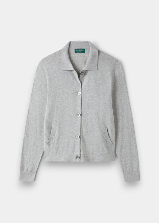 Alan Paine Rosa ladies cardigan in dove grey, crafted from a soft pima cotton and cashmere blend with button front.