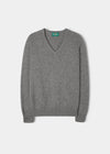 Alan Paine Selkirk grey cashmere v-neck jumper with saddle shoulders and ribbed cuffs in a classic fit
