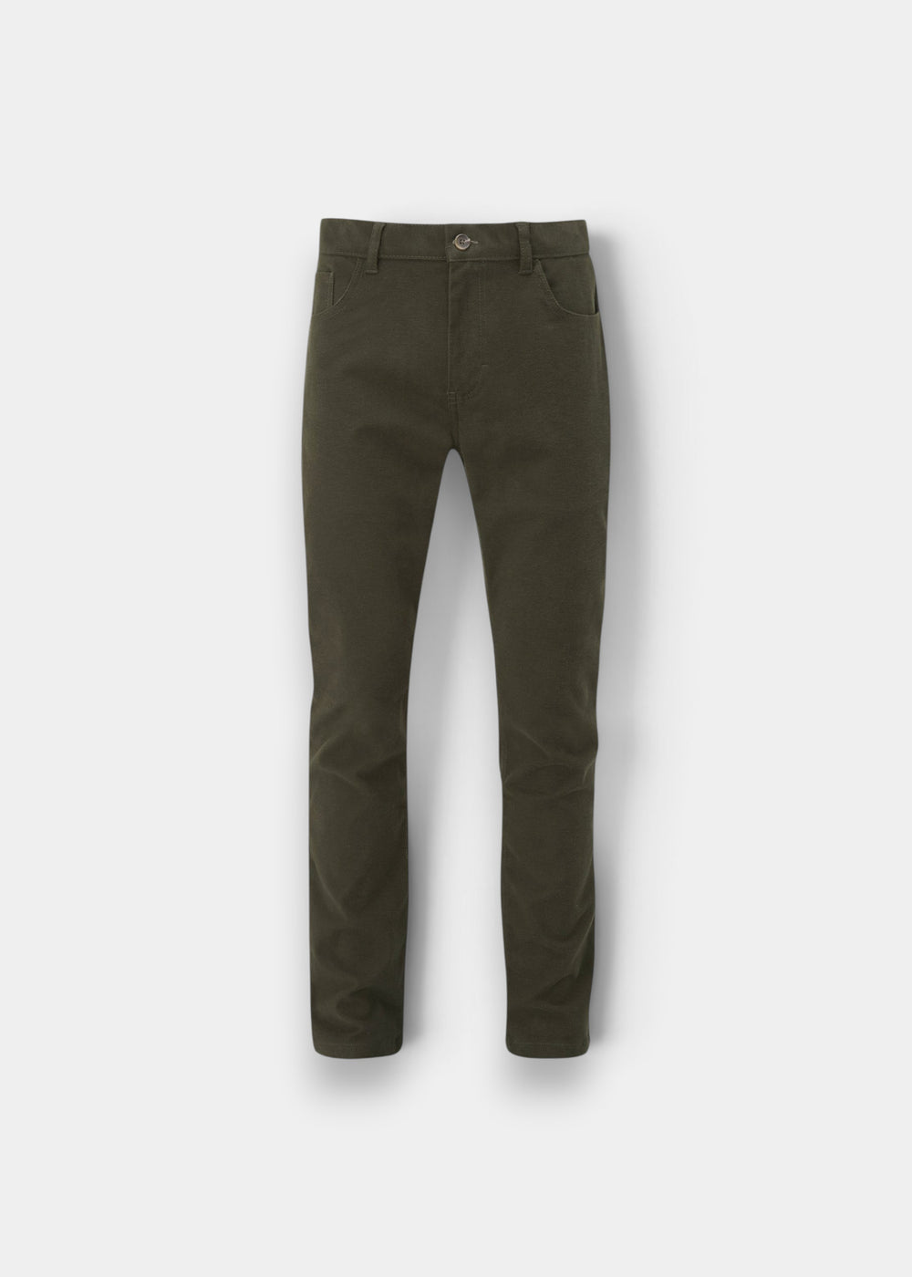 Alan Paine Southoak olive moleskin trousers for men in a regular fit with a button fastening and zip fly.