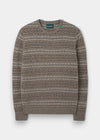Alan Paine Towthorpe men's lambswool jumper in vole featuring a traditional Fair Isle pattern and ribbed trim.