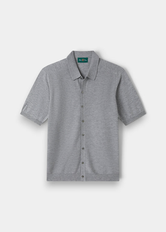 Alan Paine Wellswood light grey mix short-sleeve shirt in a premium cotton-merino blend with a classic collar.